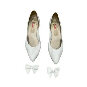 Vintage Nine West White Kitten Heels With Bows Size 9N